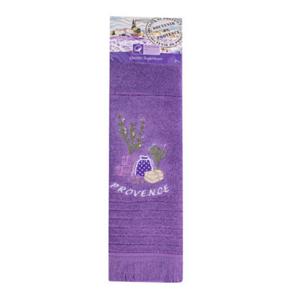 Torchon Essuie main rectangle en éponge Tissage Jacquard brodé herbier sachet de lavande violet 50 cm X 70 cm Qualité Premium