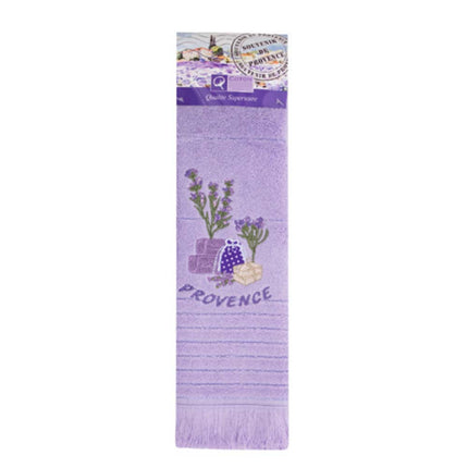 Torchon Essuie main rectangle en éponge Tissage Jacquard brodé herbier sachet de lavande parme 50 cm X 70 cm Qualité Premium