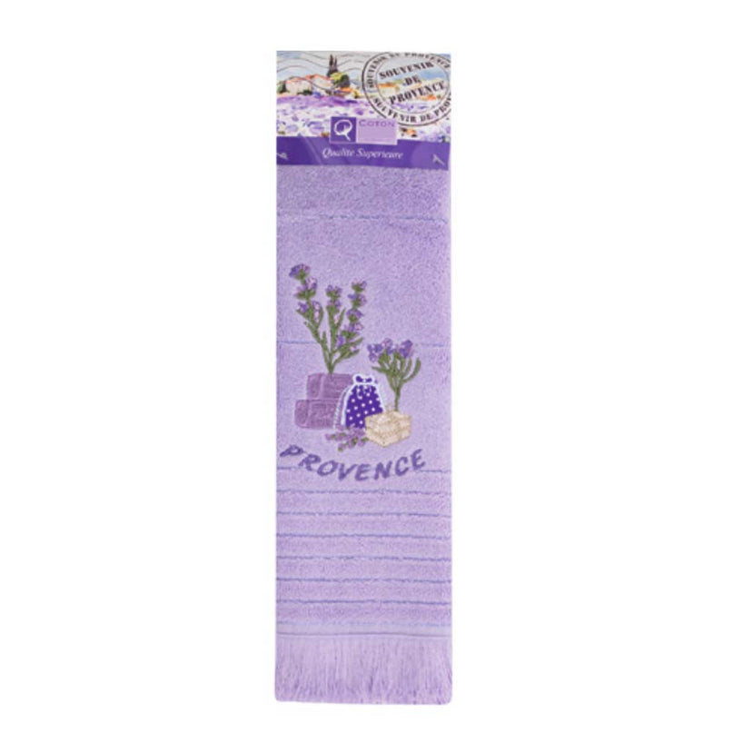 Torchon Essuie main rectangle en éponge Tissage Jacquard brodé herbier sachet de lavande parme 50 cm X 70 cm Qualité Premium