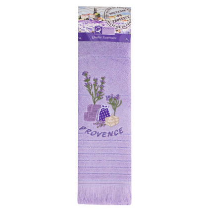 Torchon Essuie main rectangle en éponge Tissage Jacquard brodé herbier sachet de lavande parme 50 cm X 70 cm Qualité Premium