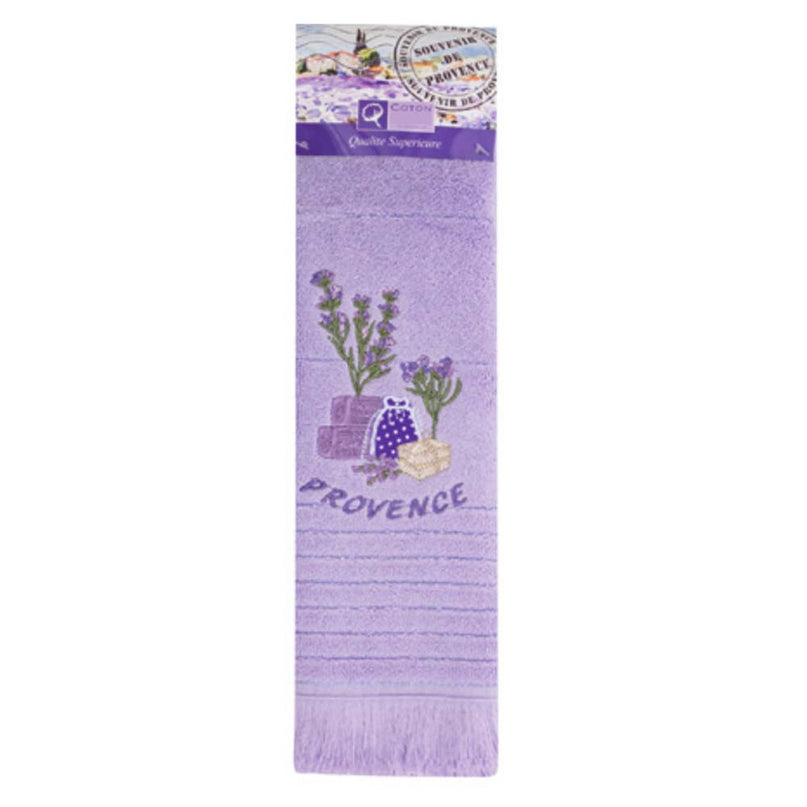 Torchon Essuie main rectangle en éponge Tissage Jacquard brodé herbier sachet de lavande parme 50 cm X 70 cm Qualité Premium