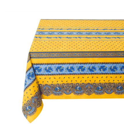 Nappe carré coton enduit plastifiée tradition jaune bleu 1m55 x 1m55