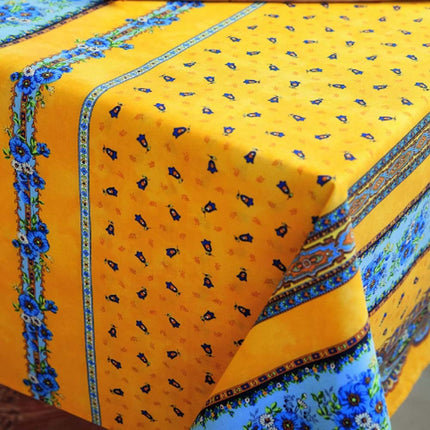 Nappe carré coton enduit plastifiée tradition jaune bleu 1m55 x 1m55