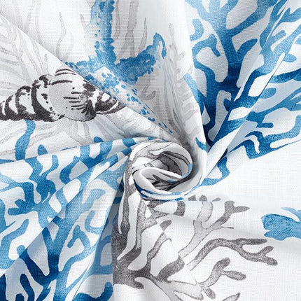 Tissu au mètre Quiberon bleu corail et coquillage coton largeur 160 cm vendu au mètre