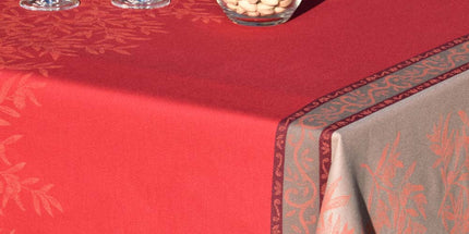 Nappe provençale rectangulaire coton jacquard Téflon olives Rouge double bordure  2m50 x 1m55