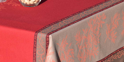 Nappe provençale rectangulaire coton jacquard Téflon olives Rouge double bordure  2m50 x 1m55
