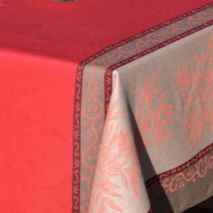 Nappe provençale rectangulaire coton jacquard Téflon olives Rouge double bordure  3m50 x 1m60