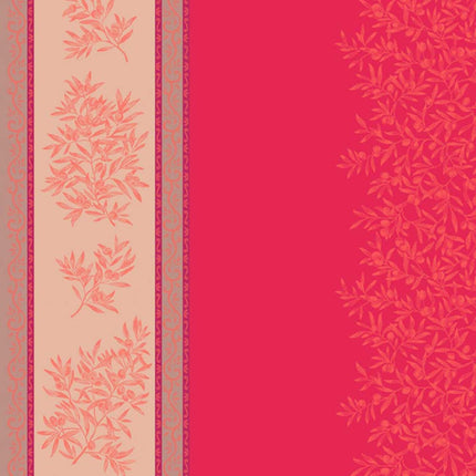 Nappe provençale rectangulaire coton jacquard Téflon olives Rouge double bordure  3m50 x 1m60