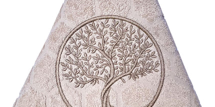 Essuie main rond en éponge Tissage Jacquard arbre de vie beige Qualité Premium