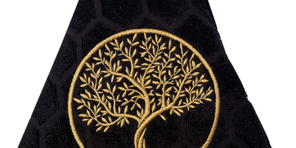 Essuie main rond en éponge Tissage Jacquard arbre de vie noir Qualité Premium