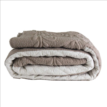 Couvre Lit Boutis bicolore écru beige coton trapunto AMOUR 2m40 x 2m60 Fait Main