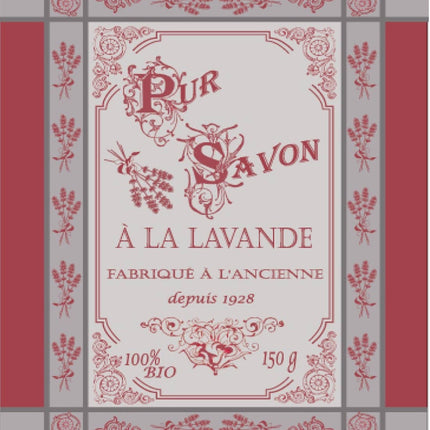 Torchon coton tissé  jacquard pur savon à la lavande rouge