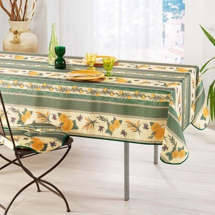 Nappe provençale rectangle polyester abeille vert  3m50 x 1m50 anti tache et infroissable
