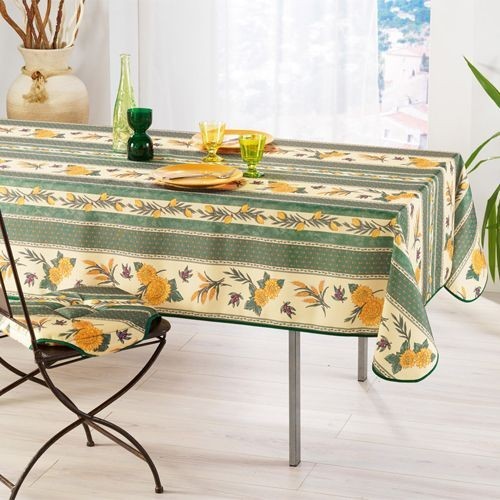 Nappe provençale rectangle polyester abeille vert  3m50 x 1m50 anti tache et infroissable