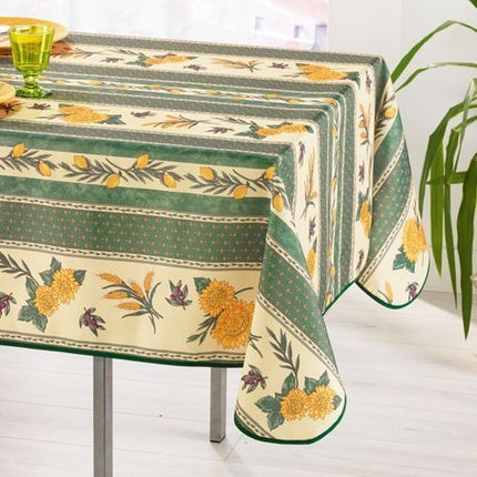 Nappe provençale rectangle polyester abeille vert  3m50 x 1m50 anti tache et infroissable