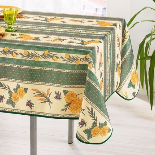Nappe provençale rectangle polyester abeille vert  3m50 x 1m50 anti tache et infroissable