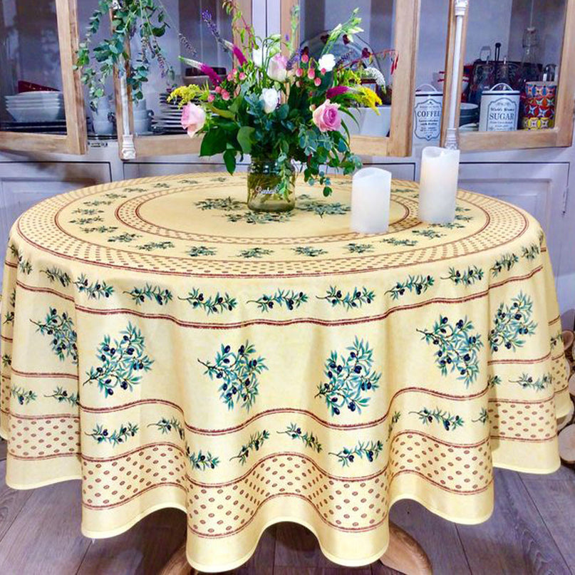 Nappe ronde olivou Jaune 1m 80 anti tache infoissable
