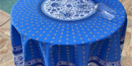 Nappe ronde provençale 1m80 coton enduit plastifiée Gordes bleue