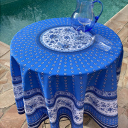 Nappe ronde provençale 1m80 coton enduit plastifiée Gordes bleue