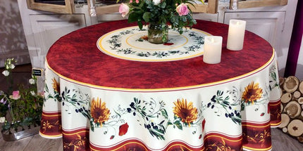 Nappe ronde provençale terracotta naturel 1m80 polyester Anti tache et infroissable