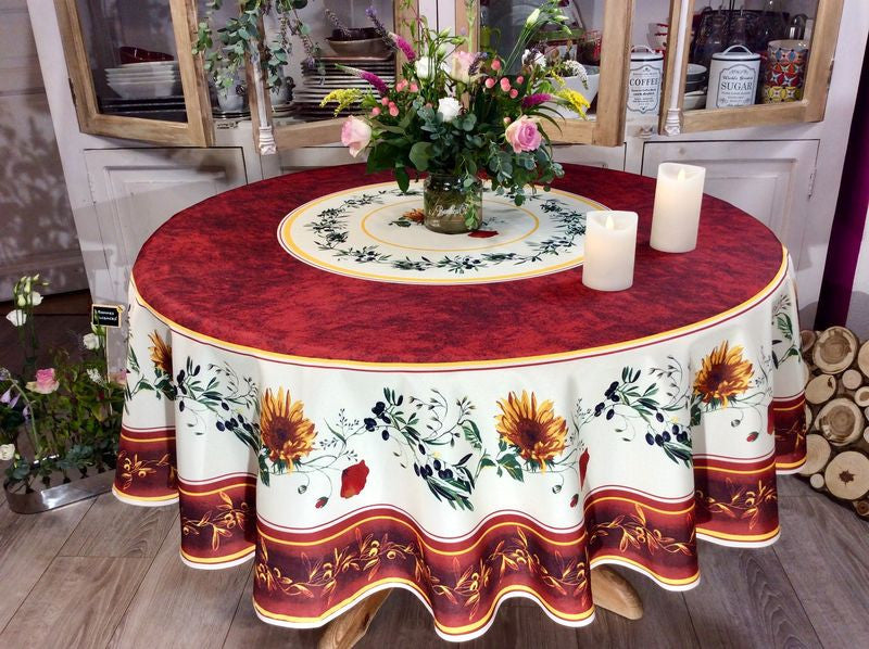 Nappe ronde provençale terracotta naturel 1m80 polyester Anti tache et infroissable