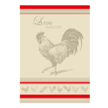 Torchon jacquard Coq gaulois Ecru 50 cm X 70 cm Coton