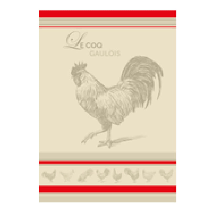 Torchon jacquard Coq gaulois Ecru 50 cm X 70 cm Coton