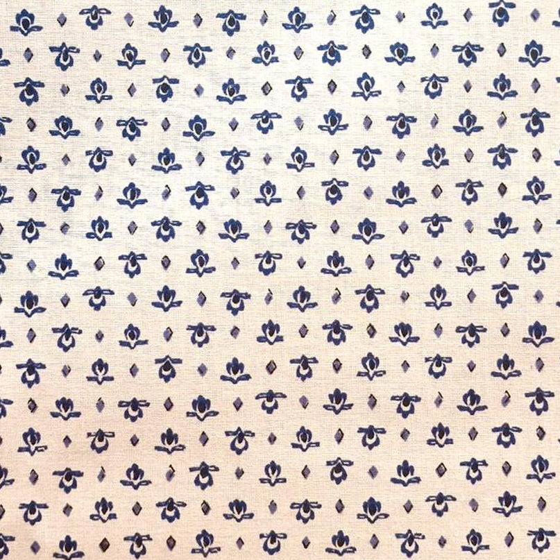 Tissu  au mètre coton  provençal blanc bleu all over