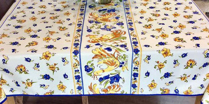 Nappe rectangle faïence de Moustier bleu 2m x 1m50 Anti tache et infroissable