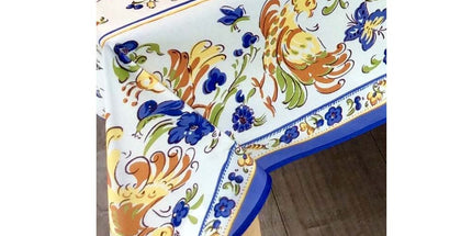 Nappe rectangle faïence de Moustier bleu 2m x 1m50 Anti tache et infroissable