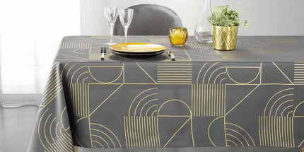 Nappe rectangle Lineor anthracite et or polyester Anti tache et Infroissable 240 cm X 150 cm