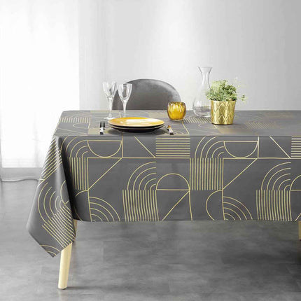 Nappe rectangle Lineor anthracite et or polyester Anti tache et Infroissable 240 cm X 150 cm