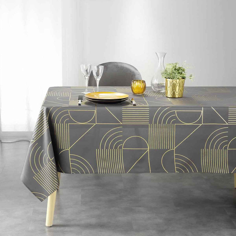 Nappe rectangle Lineor anthracite et or polyester Anti tache et Infroissable 240 cm X 150 cm