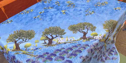 Nappe arbre olivier champs de lavande bleu rectangle 2mx1m50 polyester antitache sans repassage