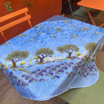 Nappe arbre olivier champs de lavande bleu rectangle 2mx1m50 polyester antitache sans repassage