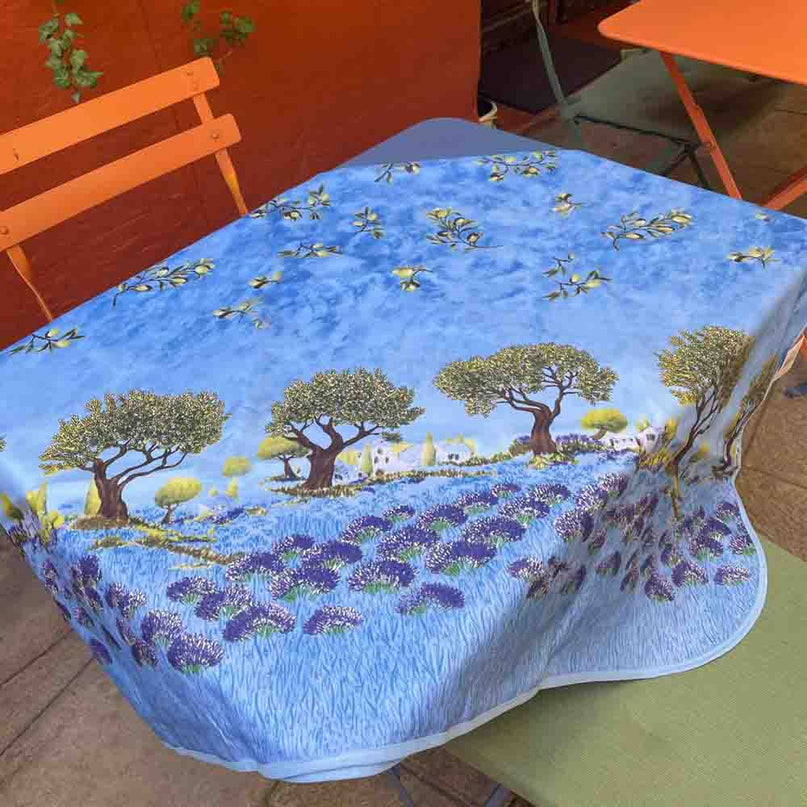 Nappe arbre olivier champs de lavande bleu rectangle 2mx1m50 polyester antitache sans repassage