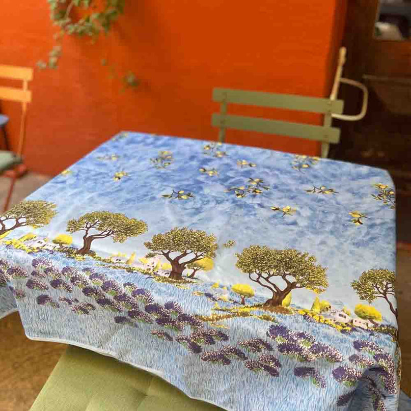Nappe arbre olivier champs de lavande bleu rectangle 2mx1m50 polyester antitache sans repassage