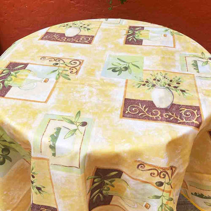 Nappe ronde provençale aromates jaune 1m80 polyester Antitache et infroissable