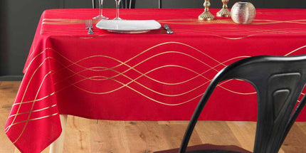 Nappe ronde Elona rouge et or Anti tache et Infroissable 180 cm