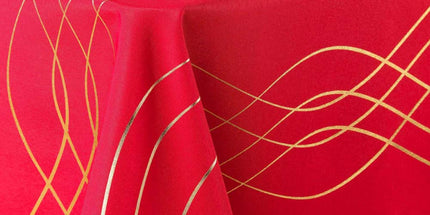 Nappe ronde Elona rouge et or Anti tache et Infroissable 180 cm