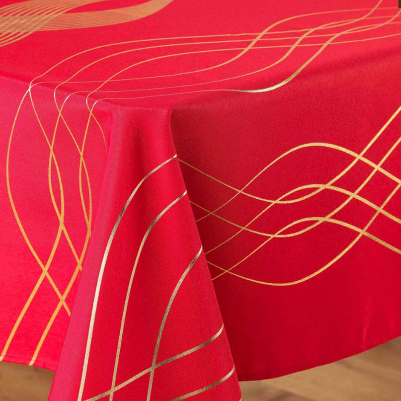 Nappe ronde Elona rouge et or Anti tache et Infroissable 180 cm