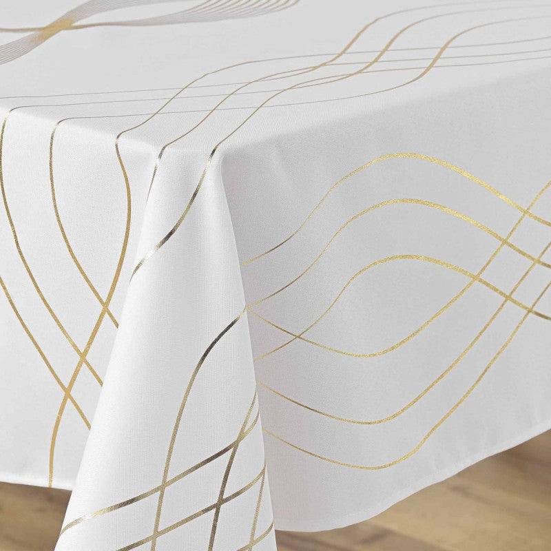 Nappe ronde polyester Elona blanc et or Anti tache et Infroissable 180 cm