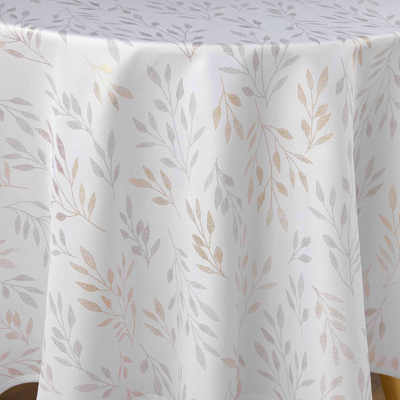 Nappe ronde polyester Lonigold blanc et or Anti tache et Infroissable 180 cm