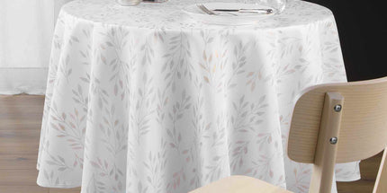 Nappe ronde polyester Lonigold blanc et or Anti tache et Infroissable 180 cm