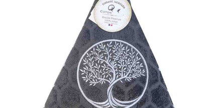 Essuie main rond en éponge Tissage Jacquard arbre de vie gris anthracite Qualité Premium