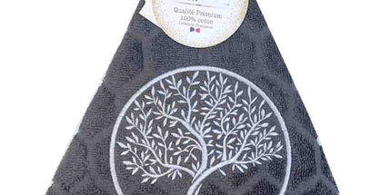 Essuie main rond en éponge Tissage Jacquard arbre de vie gris anthracite Qualité Premium