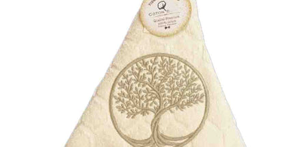 Essuie main rond en éponge Tissage Jacquard arbre de vie écru Qualité Premium
