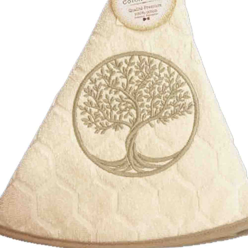 Essuie main rond en éponge Tissage Jacquard arbre de vie écru Qualité Premium