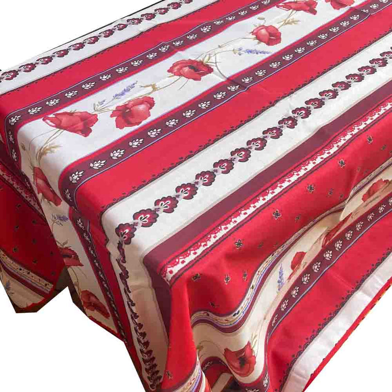 Nappe rectangle provençale castellane rouge 200 cm x 150 cm polyester Antitache et infroissable