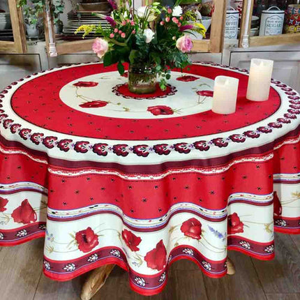 Nappe ronde castellane 1m80 polyester anti tache sans repassage motif coquelicot